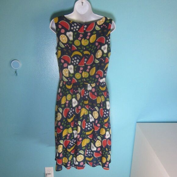 Tulip B Sleeveless Dress Size ML Cotton Blend Summer Fruit Print Blue Zip Shift - Picture 8 of 12